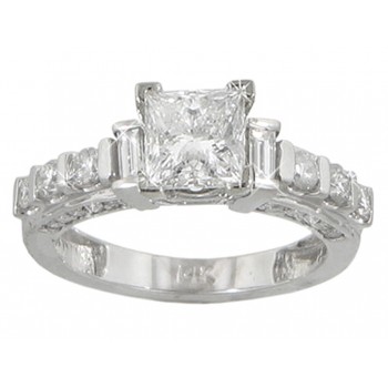 2.28 ct Ladies Princess and Round Cut Diamond Engagement Ring